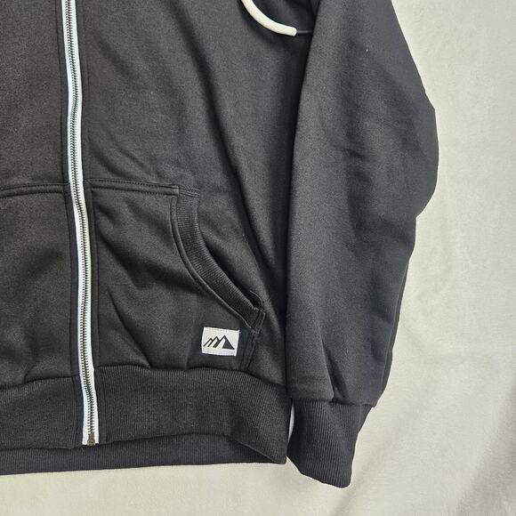 Mens Fleece Lined Black Jacket Size Small Zip Up Drawstring Hood Great Condition - Picture 4 of 10